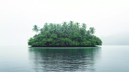 HD wallpaper of a serene tropical island with lush greenery surrounded by calm water, encapsulating the essence of nature.