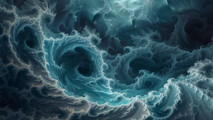 HD wallpaper of abstract fractal art depicting swirling water waves in shades of blue and gray.