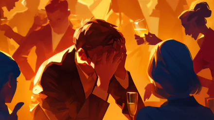 HD wallpaper of a poignant illustration depicting a person feeling sad or depressed amidst a crowd, symbolizing loneliness or social anxiety.