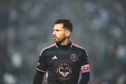 Lionel Messi in his Inter Miami CF jersey, showcasing his focus on the field. This high-definition image captures the excitement of soccer and the spirit of the sport.