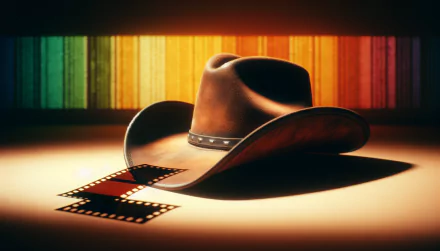 HD desktop wallpaper featuring a cowboy hat with a colorful, cinematic background for a Western vibe.