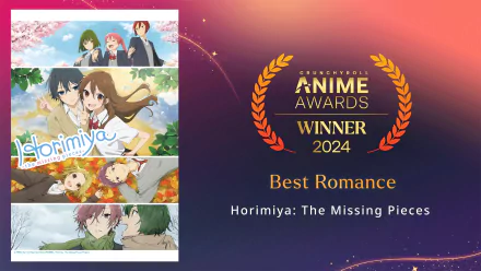 Anime HD PC desktop wallpaper featuring characters from Horimiya: The Missing Pieces, celebrating its 2024 Anime Awards win for Best Romance.