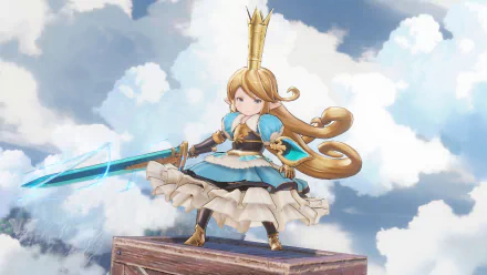 HD wallpaper featuring a character from Granblue Fantasy: Relink video game posing with a sword against a cloud-filled sky backdrop.