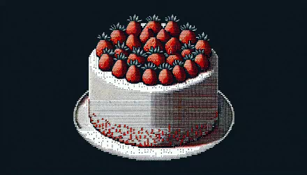 A vibrant strawberry cake adorned with fresh strawberries sits on a plate, set against a dark background, making for a striking HD desktop wallpaper.