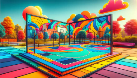Colorful HD basketball court wallpaper with vibrant abstract design for desktop background.
