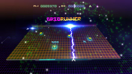 Gridrunner game from Llamasoft: The Jeff Minter Story as an HD desktop wallpaper featuring vibrant neon graphics and arcade-style gameplay visuals.