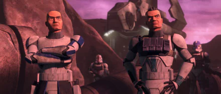 HD wallpaper of Star Wars: The Bad Batch characters posing on an alien planet for desktop background.