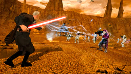Star Wars: Battlefront Classic action scene with lightsaber duel for HD desktop wallpaper and background.