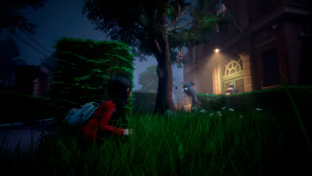 HD Wallpaper of Gylt video game showing a stealth scene with main character hiding in grass at night.