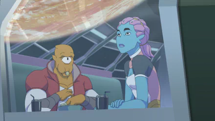 HD wallpaper of two animated characters from the TV show Invincible, sitting and conversing with a space backdrop.
