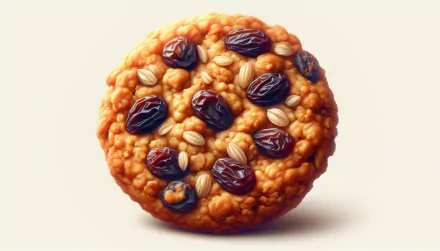 A close-up of a delicious oatmeal raisin cookie, showcasing its golden-brown color and visible raisins, designed as a high-definition desktop wallpaper.