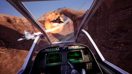 HD wallpaper featuring a cockpit view from the video game Phantom Fury, showcasing space combat amidst rocky terrain.