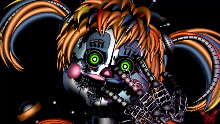 Close-up 4K Ultra HD wallpaper of a detailed animatronic from Freddy Fazbear's Pizzeria Simulator, part of the Five Nights at Freddy's series.