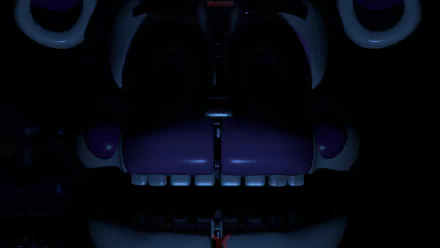 Close-up of a purple animatronic's grinning mouth and teeth, shrouded in darkness — 8K Ultra HD PC desktop wallpaper from Five Nights at Freddy's: Sister Location / Five Nights at Freddy's.
