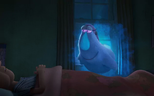 HD desktop wallpaper featuring a scene from the movie Orion and the Dark with a child in bed and the character Orion appearing at the window.