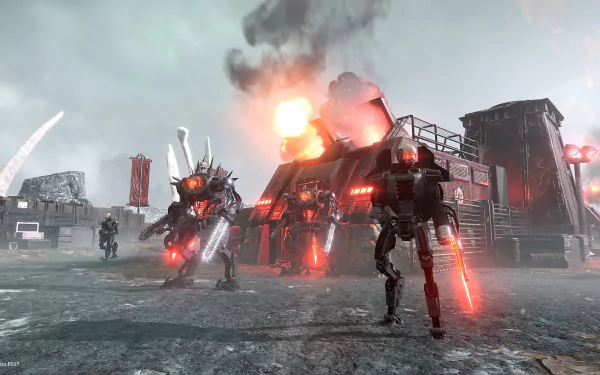 HD Wallpaper of Helldivers 2 Video Game with Intense Combat Scene for Desktop Background.