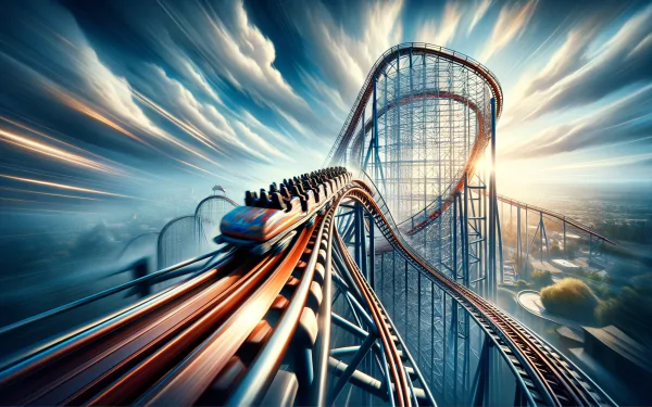 Dynamic HD wallpaper featuring a thrilling roller coaster ride against a dramatic sky backdrop, perfect for desktop background.