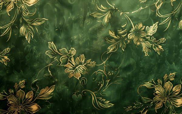 HD desktop wallpaper featuring an elegant green floral design with gold accents for a sophisticated green aesthetic background.