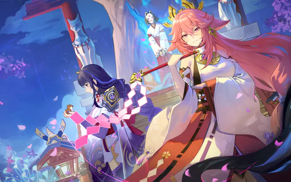 Baal Raiden Shogun (Genshin Impact) Yae Miko Guuji (Genshin Impact) Kazari (Genshin Impact) HD Desktop Wallpaper | Background Image