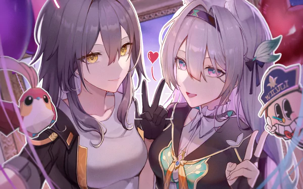 HD PC desktop wallpaper featuring Firefly and Stelle from Honkai: Star Rail, showcasing vibrant anime-style characters in a colorful, dynamic composition.