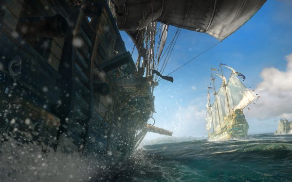 HD wallpaper of Skull and Bones video game featuring dynamic pirate ship battle at sea.