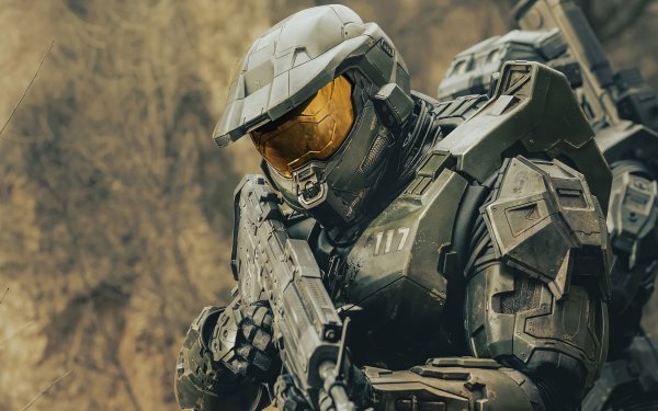 HD desktop wallpaper featuring a character from the TV show Halo in full armor, focused and ready for action.
