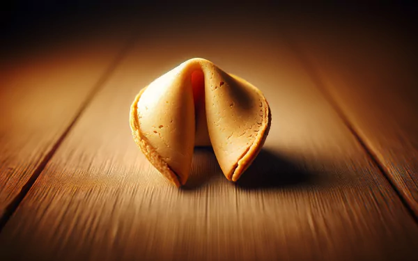HD desktop wallpaper of a fortune cookie on a wooden surface, providing a warm and appetizing background.