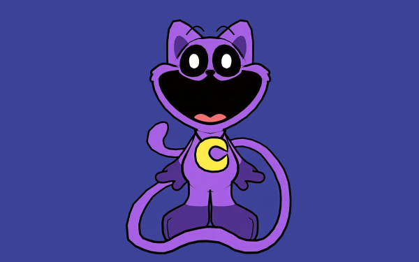 HD wallpaper featuring CatNap character from Poppy Playtime game on a purple background, ideal for desktop display.