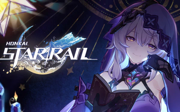 HD wallpaper of Black Swan character from Honkai: Star Rail video game with cosmic background.