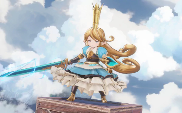 HD wallpaper featuring a character from Granblue Fantasy: Relink video game posing with a sword against a cloud-filled sky backdrop.
