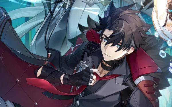 HD wallpaper featuring Wriothesley from Genshin Impact video game with a dynamic pose for desktop background.