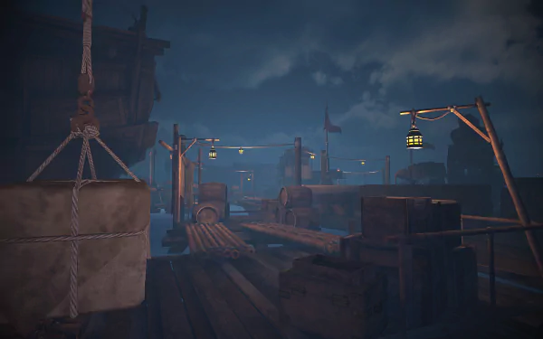 HD wallpaper of The Pirate Queen: A Forgotten Legend video game featuring a moody pirate ship deck at night.