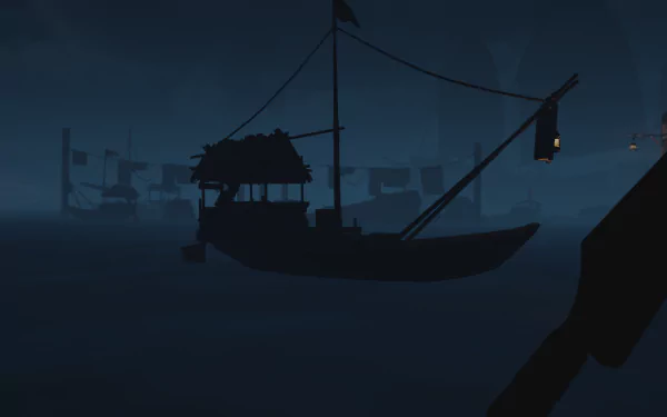 HD wallpaper of 'The Pirate Queen: A Forgotten Legend' video game featuring shadowy pirate ships at sea for desktop background.