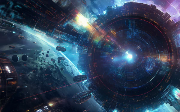 HD wallpaper featuring a dynamic sci-fi spaceship scene, perfect for a desktop background.
