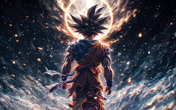 Anime character from Dragon Ball Z with glowing aura in a dynamic HD desktop wallpaper background.