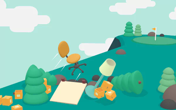 HD wallpaper featuring a quirky scene from the video game 'What the Golf?', with a stylized golf course, whimsical obstacles, and a playful aesthetic.