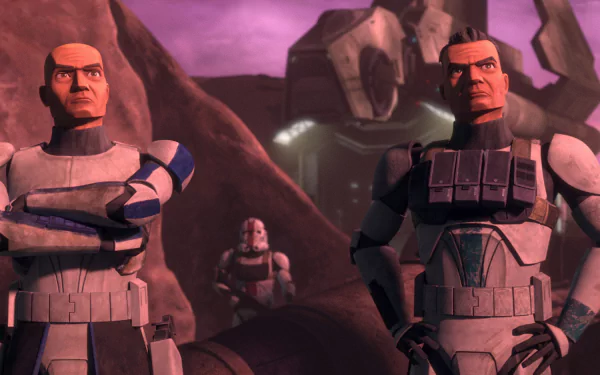 HD wallpaper of Star Wars: The Bad Batch characters posing on an alien planet for desktop background.