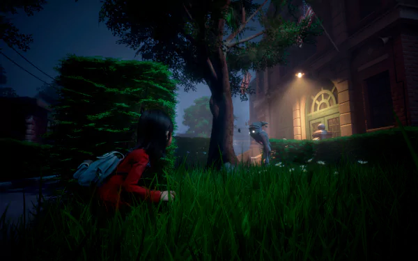 HD Wallpaper of Gylt video game showing a stealth scene with main character hiding in grass at night.