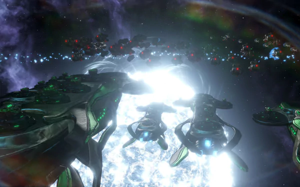 HD wallpaper of a Stellaris video game space battle scene for desktop background.