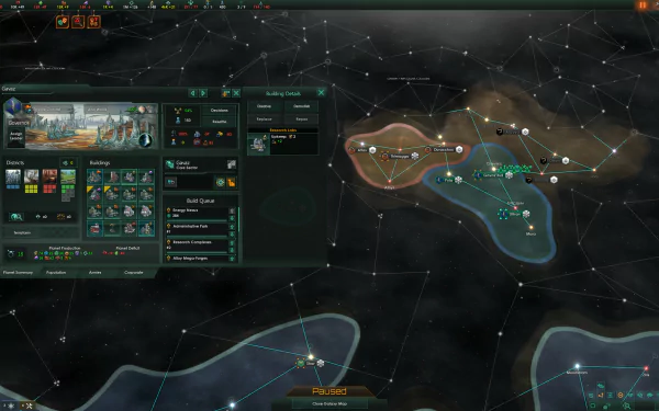 HD wallpaper featuring a Stellaris video game interface with a detailed view of a galaxy map, planets, and user interface elements.