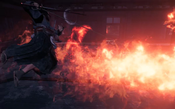 Rise of the Ronin game character in action with a flaming weapon HD wallpaper.