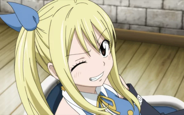 Anime character Lucy Heartfilia from Fairy Tail smiling, HD desktop wallpaper and background.