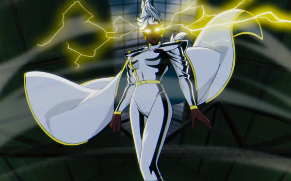HD wallpaper of Storm from X-Men '97 animated series with dynamic lightning effects for desktop background.