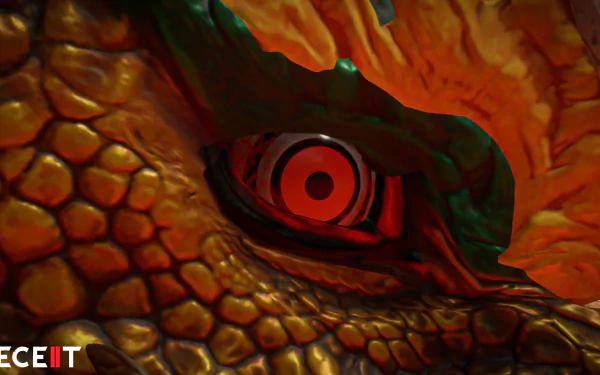 Close-up HD wallpaper of a creature's eye from the video game Deceit 2, showcasing vibrant colors and intricate texture details.