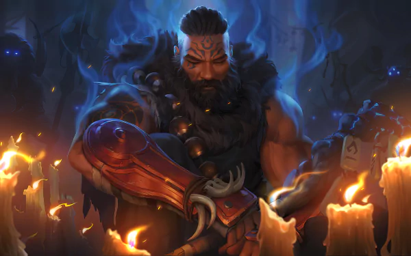 Udyr from League of Legends wielding fiery power in an HD desktop wallpaper.