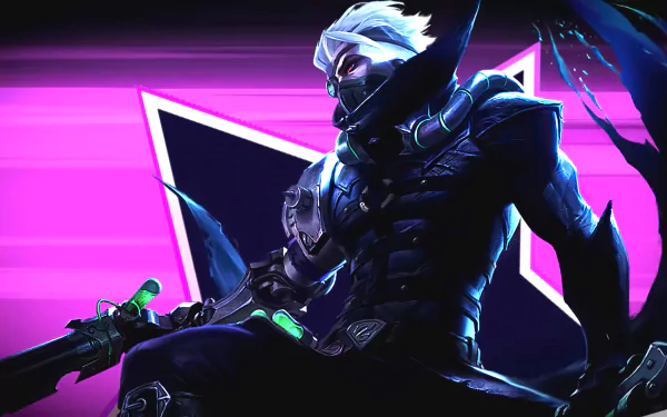 A stunning HD wallpaper featuring Granger from Mobile Legends: Bang Bang, showcasing his sleek design and dynamic pose against a vibrant pink background.