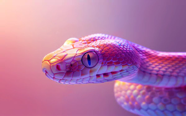 HD desktop wallpaper featuring a vibrant pink snake against a gradient pink and purple background, showcasing the animal in close-up detail.