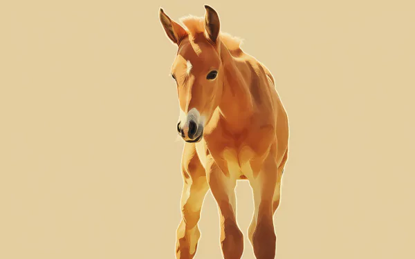 HD wallpaper of a young chestnut foal against a beige background, perfect for horse enthusiasts' desktop backgrounds.