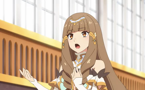 HD anime wallpaper of a surprised female character from Chillin' in Another World with Level 2 Super Cheat Powers.