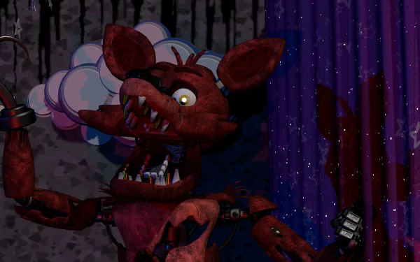 Foxy, the character from Five Nights at Freddy's, set against a Freddy Fazbear's Pizza backdrop in this high-definition desktop wallpaper.